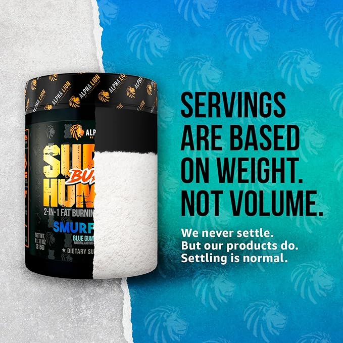 ALPHA LION Superhuman Burn – 2 in 1 Metabolism Booster Pre Workout and Thermogenic Fat Burner for Men – Appetite Suppressant and Weight Loss Supplement (21 Servings, Blue Gummy Bear Flavor)
