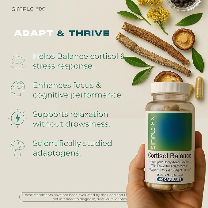 Cortisol Balance Supplement – Promotes Balanced cortisol Response, Support Stress Relief and Relaxation with Ashwagandha, Rhodiola Rosea, Passionflower, L-Theanine, Magnesium, Zinc, B6 & B5 - Vegan