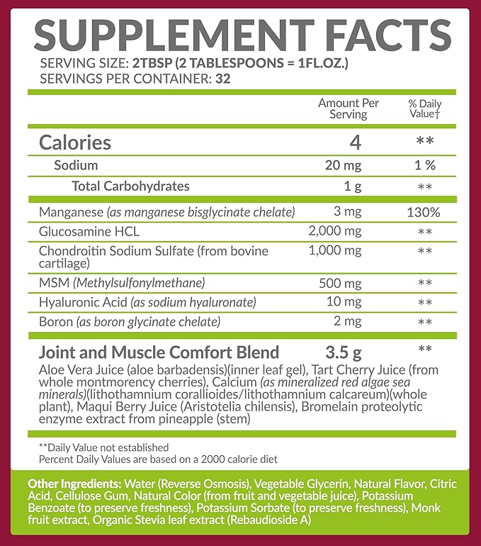 Bio Naturals Liquid Glucosamine Chondroitin MSM Pharmaceutical Grade Supplement with Hyaluronic Acid – Maximum Strength Joint Support - 32 fl oz