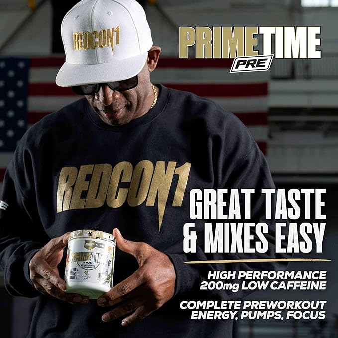 REDCON1 Low Caffeine Pre Workout Powder for Men & Women - Coach Prime Time Pre - with Beta Alanine - Prime Time Punch (20 Servings)