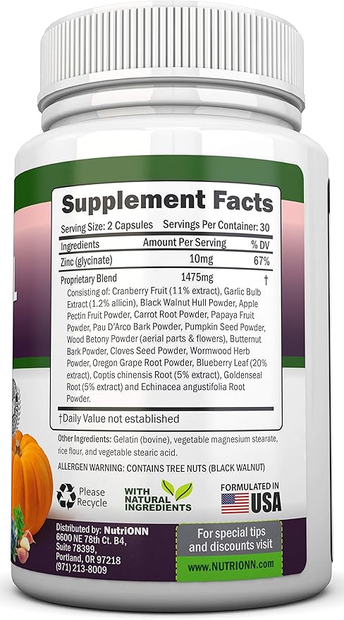 Intestinal Cleanse - All Natural Herbal Detox Formula - Full 10-Day Detox Program - Wormwood, Cranberry, Paul D'Arco, Goldenseal, Garlic, Black Walnut Hull, Echinacea and 10 Other Natural Ingredients