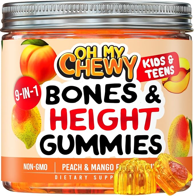 Center-Filled Height Growth Increase Gummies - Grow Taller Supplement Vitamins for Kids & Teens with Calcium, Astragalus, D3, K2, L-Arginine, Glutamine & Omithine HCI - 60 Count