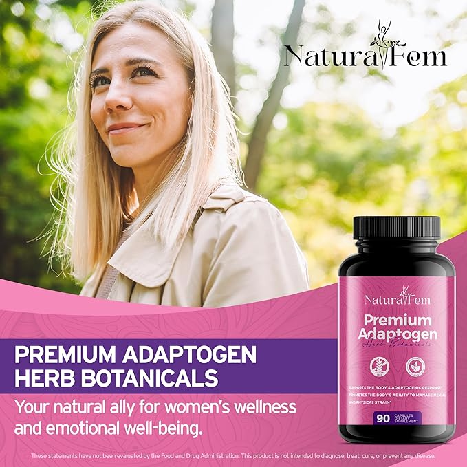 Premium Adaptogens Supplements for Women with Herb Botanicals like Rhodiola Rosea Extract, Turmeric, Maca Root for Better Adaptogenic Response, Focus & Mood Support Supplement - 90 Capsules