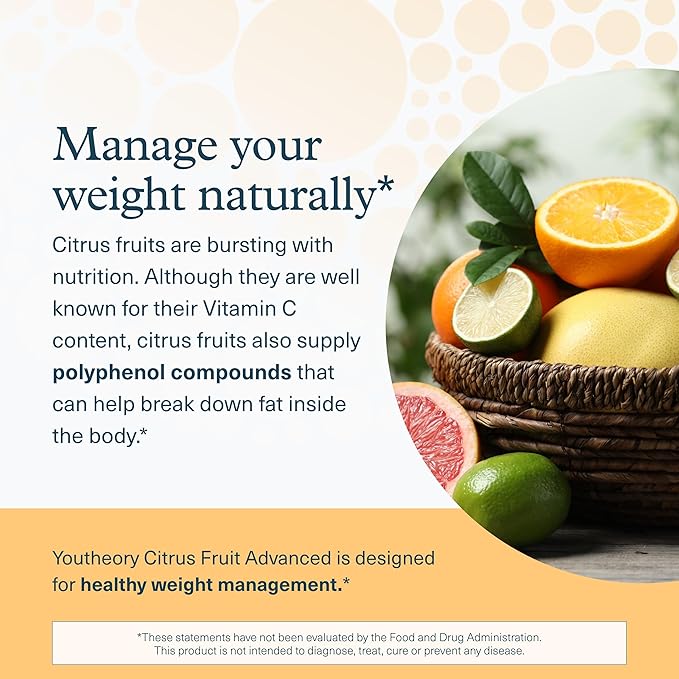Youtheory Slimming Citrus Fruit - Vegan Health Supplement with Chromium - Supports Overall Wellness* - Dairy, Soy & Gluten Free - 60 Vegetarian Capsules