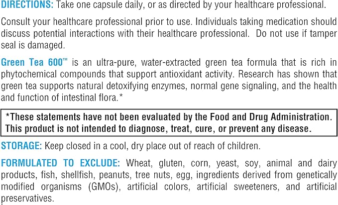XYMOGEN Green Tea 600 - Ultra Pure Green Tea Extract Capsules - Immune Support Supplement - Supports Heart Health + Brain Health - Gluten Free, Vegan, Non GMO (60 Capsules)