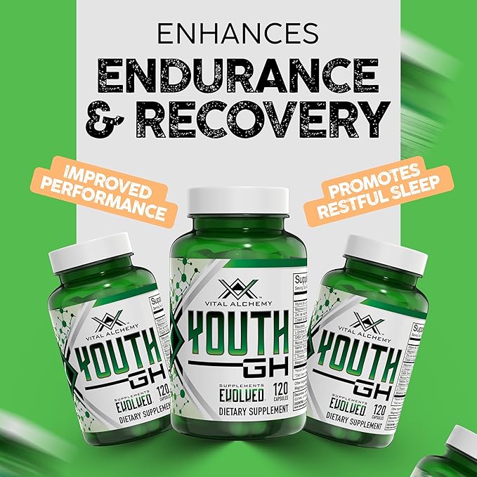 Vital Alchemy Supplements Youth with L theanine, melatonin, Valerian, GABA, Magnesium, zinc and Others for Natural Vitamins & Minerals, Muscle Growth, Energy, Endurance & Recovery - 120 Capsules