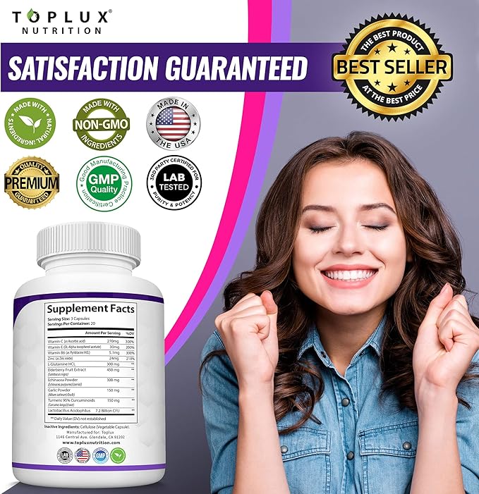10 in 1 Immunity Boost Immune Support Supplement – 1650mg Made with Elderberry, Vitamin C, Zinc, Echinacea & Probiotics for Immune System Booster, Support Healthy Respiratory System, 2x 60 Capsule