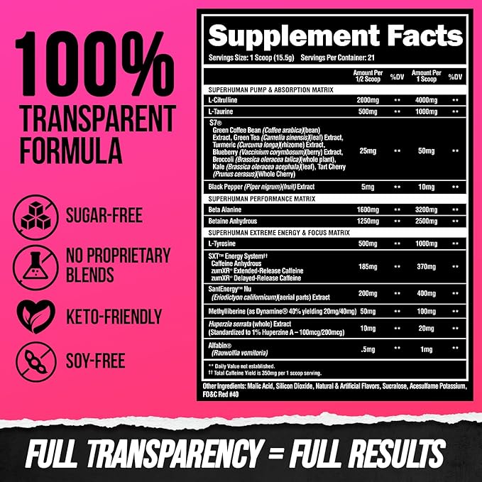 ALPHA LION Superhuman Extreme, Extreme Energy Pre-Workout Formula, Intense, Sustained Energy and Focus, Elevated Nitric Oxide, Maximum Pumps & Nutrient Delivery (21 Servings, Slaughtermelon)