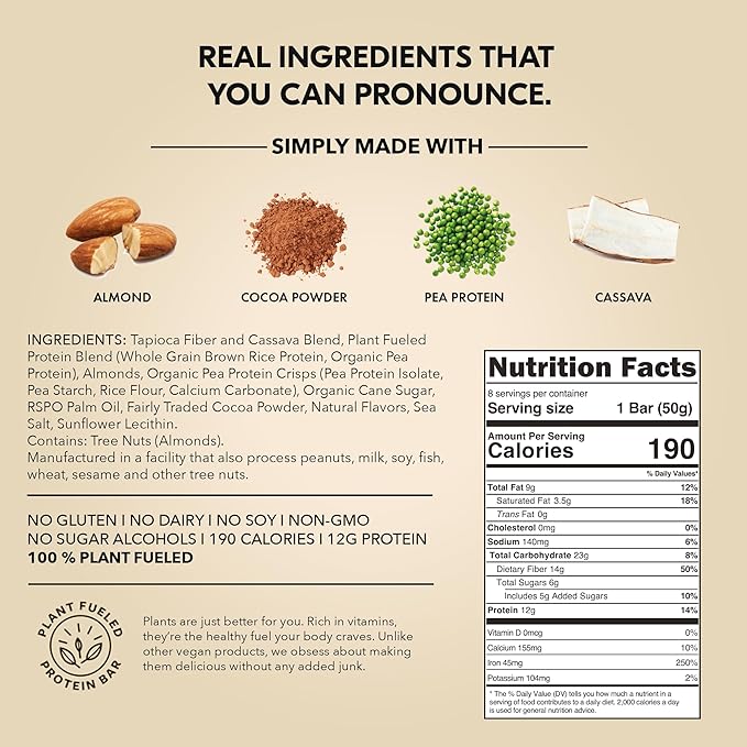 TRUBAR Vegan Protein Bar, Sweet & Dreamy Cookies and Creamy, Gluten Free, Plant Based Protein, Dairy Free, Non GMO, Soy Free, No Sugar Alcohols, 12G Protein, 12G Fiber, 23G Carb, On the Go Snack Bars, 8ct