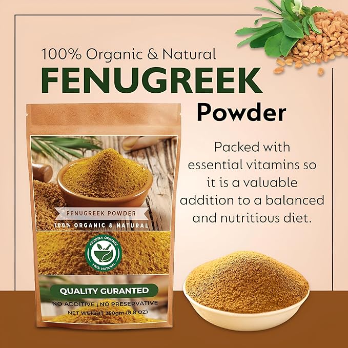 AYUSHKA ORGANIC Fenugreek Powder | 8.8 OZ | Trigonella foenum-graecum | Flavorful & Nutritious Spice for Every Kitchen