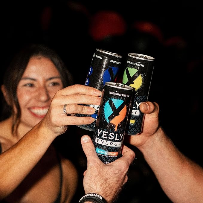 Yesly Energy Drink, Variety Pack, Naturally Flavored Sparkling Energy Water With Electrolytes, Magnesium, Potassium, Vitamin C, B6 & B12, Natural Caffeine From Green Tea, 12 Fl Oz Cans, 12 Pack
