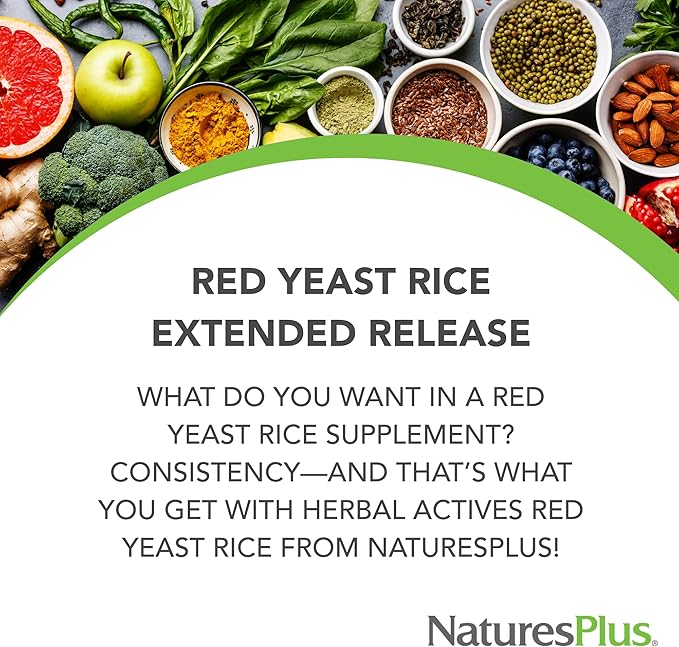 Natures Plus Herbal Actives Red Yeast Rice, Extended Release - 600mg, 30 Vegan Tablets - Herbal Supplement - Vegetarian, Gluten-Free - 30 Servings