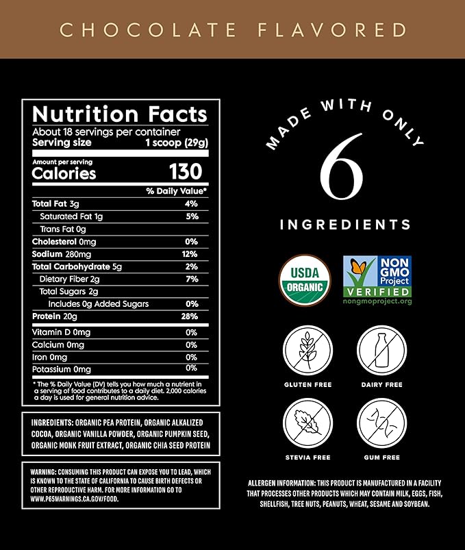Truvani Vegan Pea Protein Powder | Chocolate | 20g Organic Plant Based Protein | 18 Servings | Keto | Gluten & Dairy Free | Low Carb | No Added Sugar