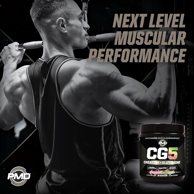 PMD Sports CG5 Premium Creatine & L Glutamine Powder, Power Recovery, Build Lean Muscle, Increase Workout Performance, Maximum Strength Pre Workout & Post Workout, Strawberry Watermelon, 30 Servings
