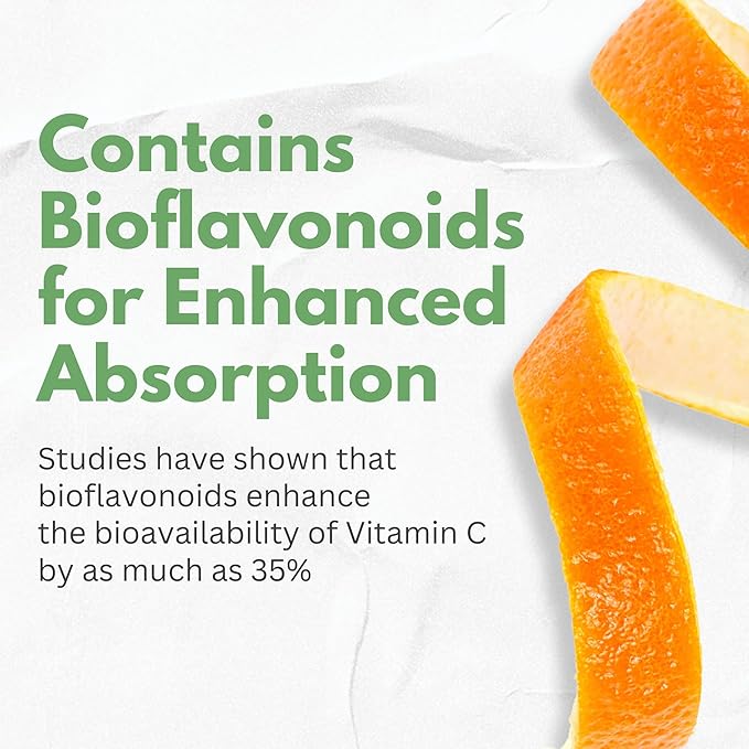 Natural Vitamin C from Organic Acerola Cherry - High Absorption - with Garlic Ginger & Citrus Bioflavonoids - Immune System & Collagen Booster - Anti Aging Skin Vitamins
