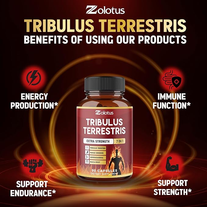 Tribulus Terrestris Capsules with Ashwagndha, Panax Ginseng, Saw Palmetto, Maca, Shilajit - 90 Capsules - 3 Months Supply