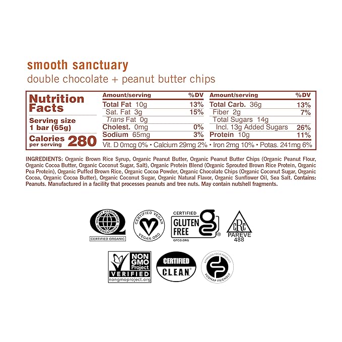 GoMacro MacroBar Organic Vegan Protein Bars - Double Chocolate + Peanut Butter Chips (2.3 Ounce Bars, 12 Count)