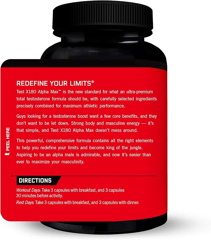FORCE FACTOR Test X180 Alpha Max Total Testosterone and Nitric Oxide Booster for Men with Fenugreek Seed and Tribulus to Increase Blood Flow and Improve Male Athletic Performance, 180 Capsules