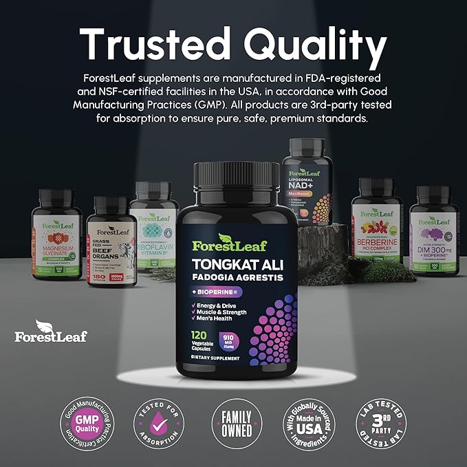 Tongkat Ali and Fadogia Agrestis for Men Supplement w/BioPerine - Tonkat-Ali Max Strength 200:1 Extract - Long Jack Tongkat-ali for Men - Muscle Growth, Performance & Energy - 120 Powder Capsules