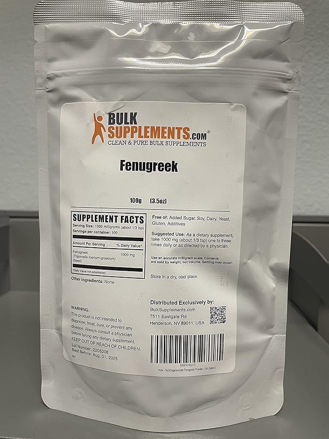 BulkSupplements.com Organic Fenugreek Powder - from Organic Fenugreek Seeds, Trigonella foenum-graecum - Gluten Free, 1g per Serving, 100g (3.5 oz) (Pack of 1)