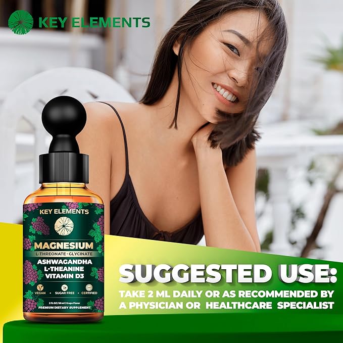 Liquid Magnesium L-Threonate with Magnesium Glycinate for Sleep | Ashwagandha with L Theanine and Vitamin D3 Magnesium Supplement | Ashwagandha and Magnesium with L-Theanine