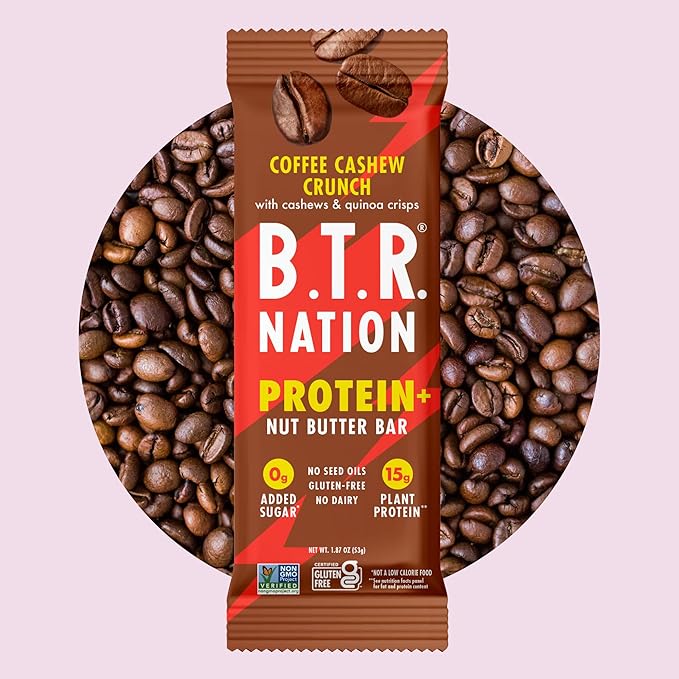 B.T.R. Nation Vegan Keto Plant Based High Protein & High Fiber Bars - Coffee Cashew Crunch Protein+ | 12 Bars | Low Carb & GF, Free of Sugar Alcohols, Dairy, Soy and with Powerful Superfoods!