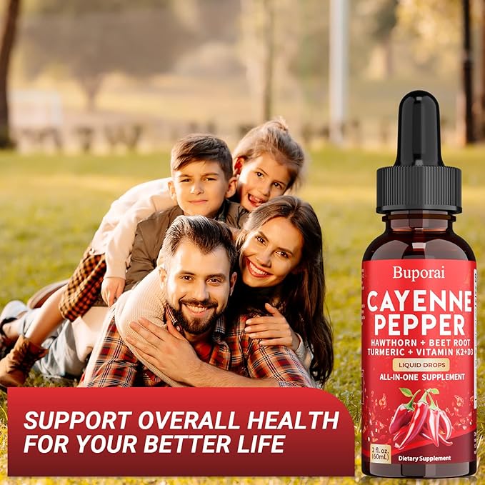 Cayenne Pepper Drops, Cayenne Pepper Extract Liquid Supplement for Overall Well-Being, 2 fl oz, Vitamin D3 K2 Beet Root Powder