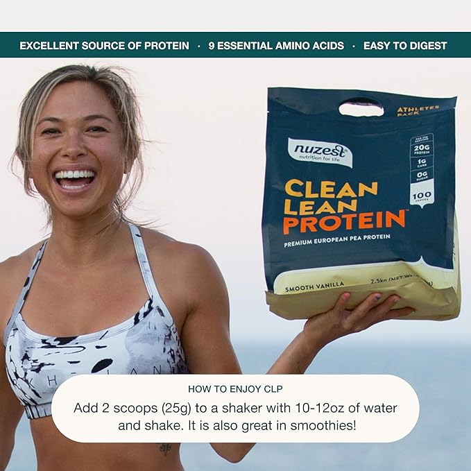 Nuzest - Pea Protein Powder - Clean Lean Protein, Premium Vegan Plant Based Protein Powder, Dairy Free, Gluten Free, GMO Free, Protein Shake, Smooth Vanilla, 100 Servings, 5.5 lb