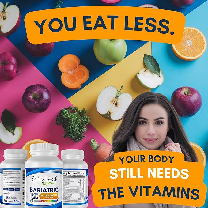 Shiny Leaf Bariatric Multivitamin Without Iron - Vitamins for Gastric Bypass & Sleeve, 1 Daily Capsule W Vitamin A, C, D, Biotin, Zinc, B12, K, Vegetarian, Soy-Free, GMP Cert., Made in USA (60 Ct.)