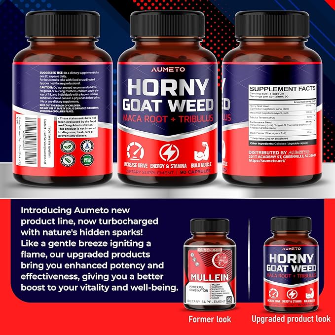 Horny Goat Weed Supplement with L-Arginine Tribulus Terrestris Maca Root Tongkat Ali - Male Energy, Strength and Memory Support (90 Count (Pack of 1))
