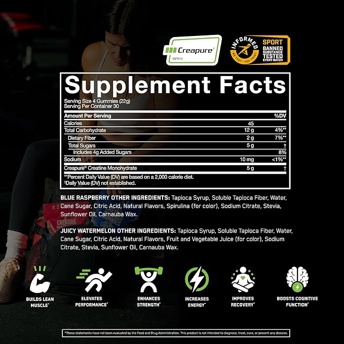 SteelFit Creapure Creatine Monohydrate Gummies for Men & Women, Blue Raspberry - Gym Workout Nutritional Supplements for Muscle Gain, Brain Health & Strength Building Dietary Supplement, 120 Gummies