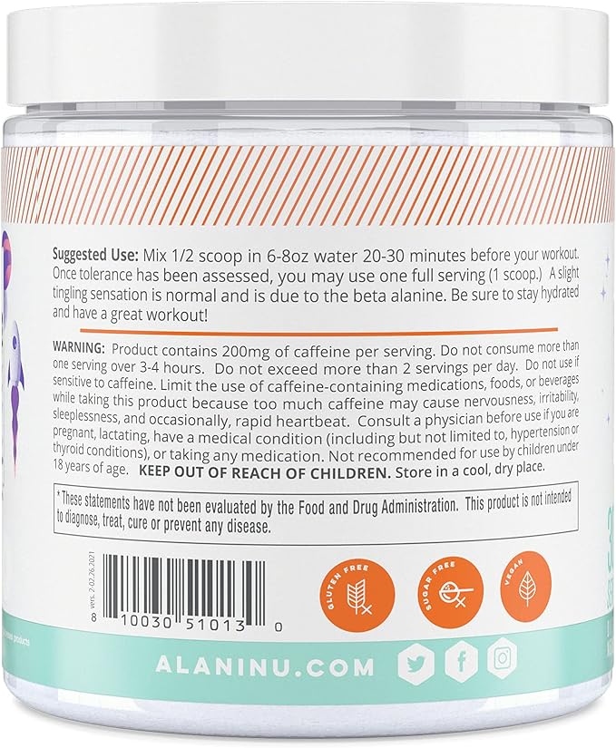 Alani Nu Pre Workout Powder Galatic Lemonade, Amino Energy Boost, Endurance Supplement, Sugar Free, 200mg Caffeine, L-Theanine, Beta-Alanine, Citrulline, 30 Servings