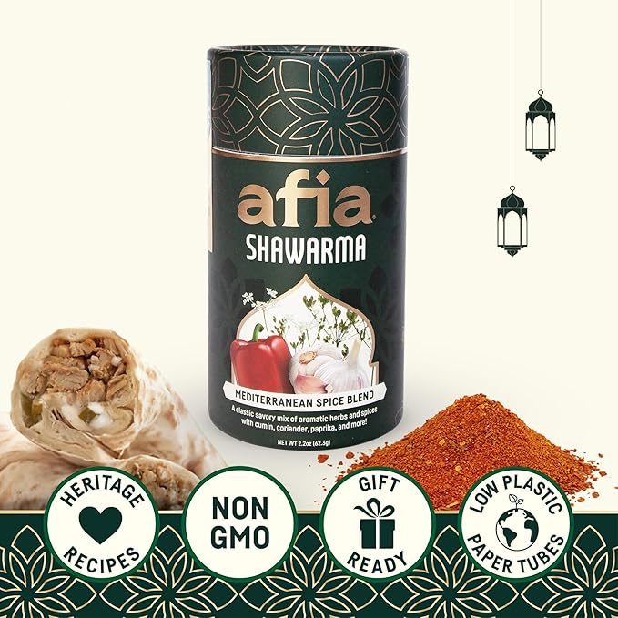 Afia Shawarma Seasoning | Mediterranean Spice Blend for Shawarma, Garlic Sauce (Toum), Flatbreads, Kebab, Kofta & Grilled Meat | Bold Middle Eastern Flavor with Cumin & Coriander | 2.2oz