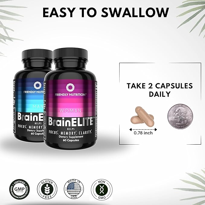 Nootropic Brain Supplements for Memory, Focus & Clarity - Advanced Brain Booster Capsules for Men & Women with Choline, DMAE, Phosphatidylserine and Bacopa (60Ct 2pack)