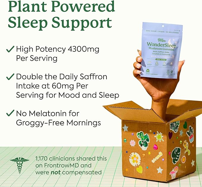 Plant People WonderSleep Mushroom Gummies Supplement for Sleep and Relaxation with Reishi Super Mushrooms, Wild Elderberry Flavor, No Sugar (60 Count)