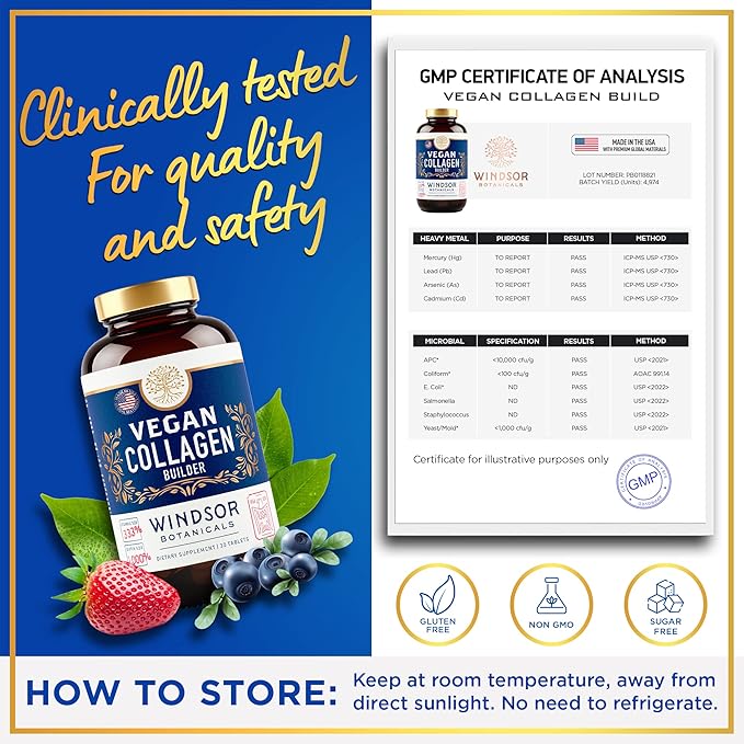 Vegan Collagen for Women and Men Supplements - Vitamin C, Biotin, Amino Acids Glycine, Lysine, Proline, Organic Fruit & Vegetable Powder - Once A Day - 30 Plant Based Collagen Boost Tablets