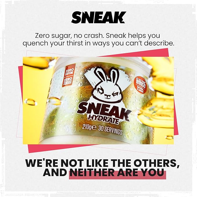 SNEAK | Electric Mango Hydrate | Zero Caffeine, Zero Sugar, Natural Flavours & Colours, Ashwagandha KSM-66, Coconut Water | 30 Servings