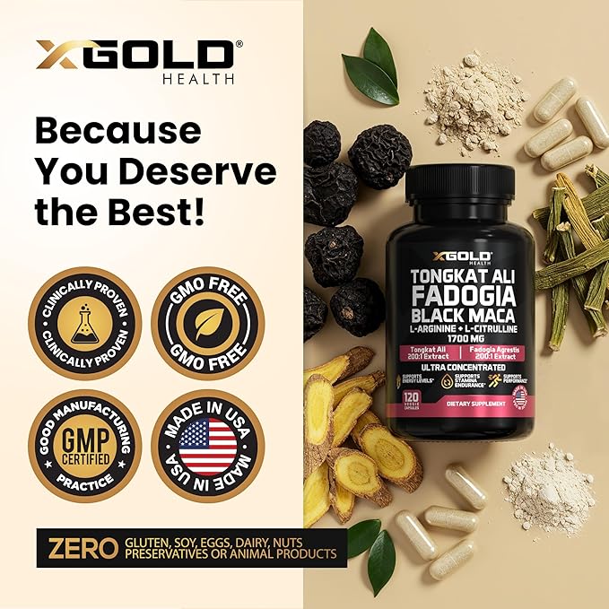 X Gold Health Tongkat Ali, Fadogia Agrestis, Black Maca, L-Arginine & L-Citrulline: Boost Energy, Vitality, Performance, Muscle Recovery & Balance – Premium Wellness Support for Men & Women
