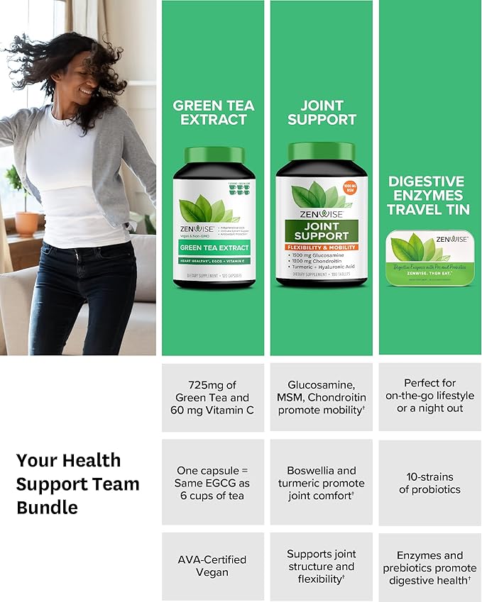 Zenwise Health Green Tea Extract, Joint Support, Free Travel Size Enzymes
