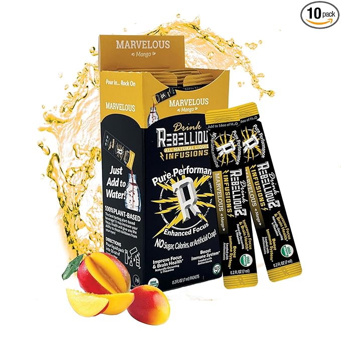 Marvelous Mango Organic Energy Drink Mix – 0 Calories, Sugar Free, Loaded with Antioxidants, L-Theanine, and Natural Caffeine – 10 Count
