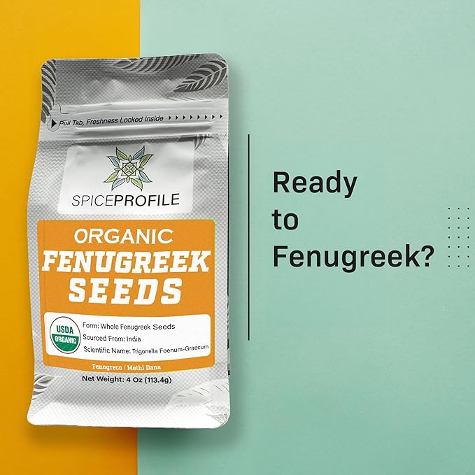 USDA Organic Fenugreek Seeds, Lab Tested for Heavy Metals, Resealable 4oz Pouch, Methi, Semillas de Fenogreco