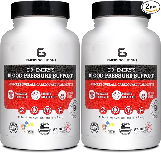 Dr Emery's Blood Pressure Support Supplement with Magnesium, Zinc, Vitamin D3, & Potassium, Vegan-Approved, Sugar-Free, Formulated by Clinical Pharmacist, 240 Capsules, 60 Day Supply