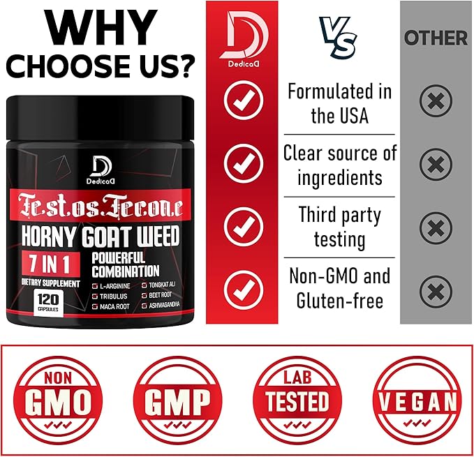 7 in-1 Ultra Test Support with Tribulus Terrestris Horny Goat Weed L-Arginine Maca Root Tongkat Ali Beet Root - Energy Workout Muscle Strength Support 120 Capsules