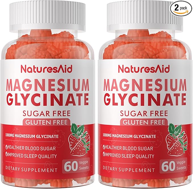Magnesium Glycinate Gummies 1000mg - Sugar Free Magnesium Potassium Supplement with Vitamin D, B6, CoQ10 for Calm Mood & Sleep Support - 120 Strawberry Gummies -2 Pack