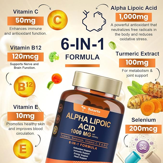 (2 Packs) Alpha Lipoic Acid - 1000mg ALA Supplement Capsules for Neuropathy Support Supplement Nerve Health, Liver Detox, Antioxidant, Metabolism and Cell Energy, Anti-Aging - Non-GMO, Gluten Free