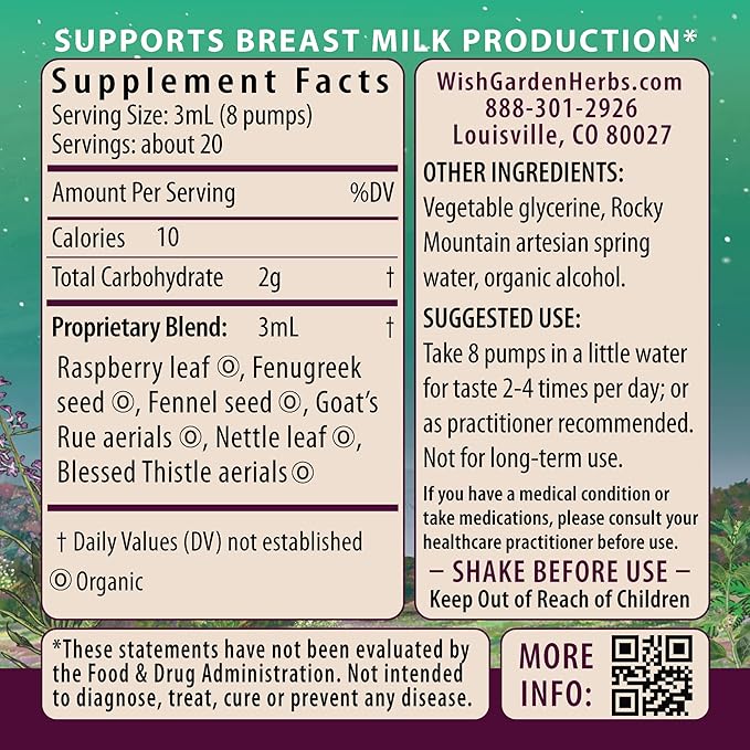WishGarden Herbs Milk Rich with Goats Rue and Fenugreek - Herbal Lactation Support Supplement, Breast Milk Supply Boost and Breastfeeding Supplement to Increase Milk Flow Quality and Production, 2oz