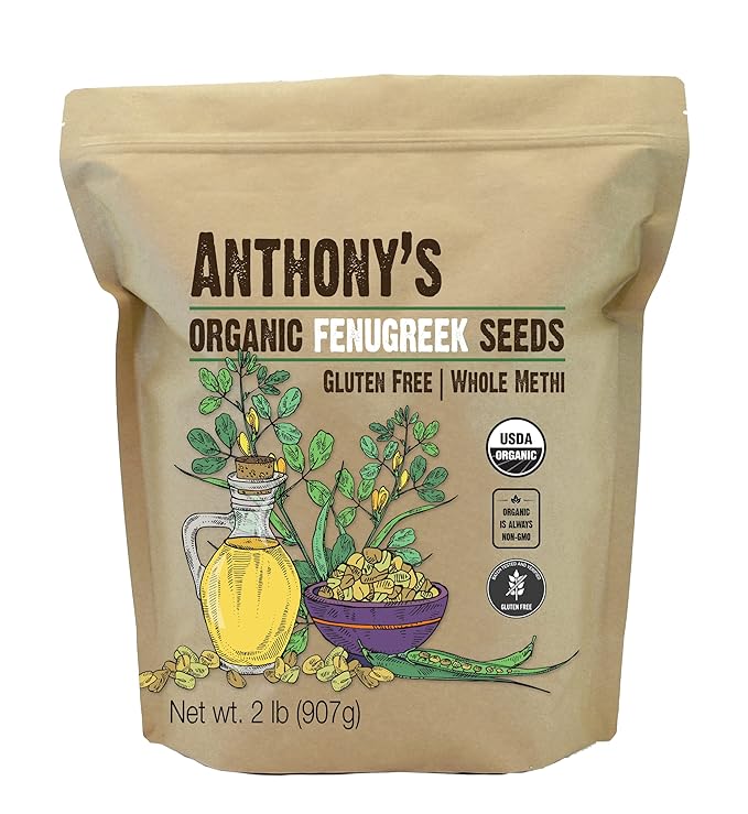 Anthony's Organic Fenugreek Seeds, 2 lb, Whole Methi Seeds, Gluten Free, Non GMO, Non Irradiated