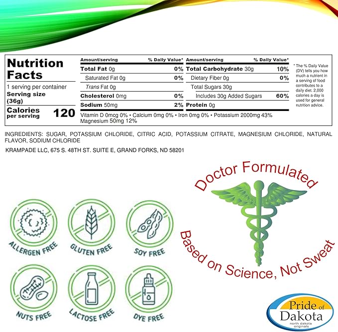 Potassium Magnesium Supplement Electrolytes Powder - 50 mg Mag + 2000 mg K, >2X More Than Coconut Water | Cramp Relief | Hydration Packets