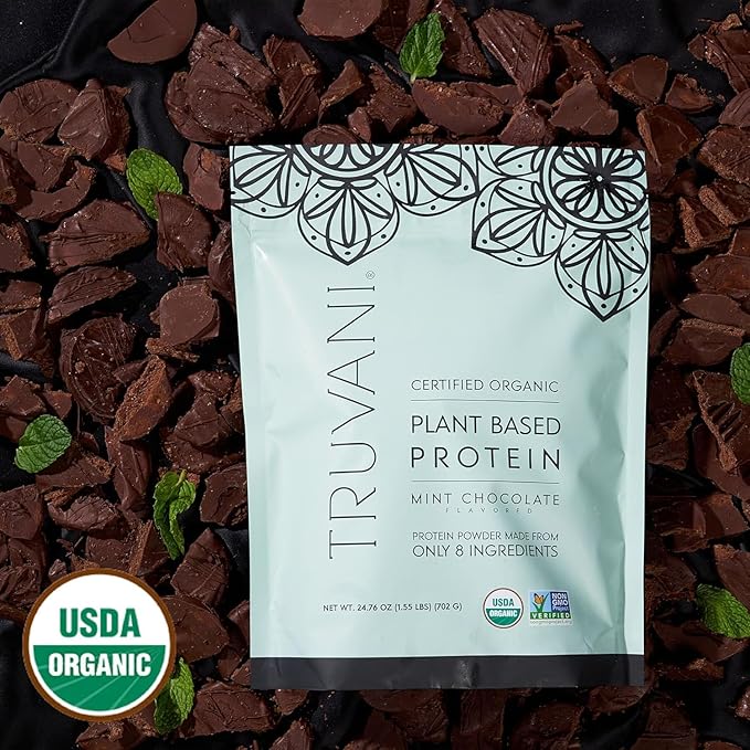 Truvani Vegan Pea Protein Powder | Mint Chocolate | 20g Organic Plant Based Protein | 10 Servings | Keto | Gluten & Dairy Free | Low Carb | No Added Sugar
