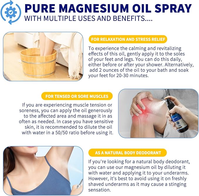 2 Fl Oz Magnesium Oil Spray - Pure & Organic - High Concentration Magnesium - Non-GMO, Gluten-Free - Easy to Absorb (1pc)